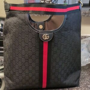 Gucci Black Shoulder Bag with Red Stripe